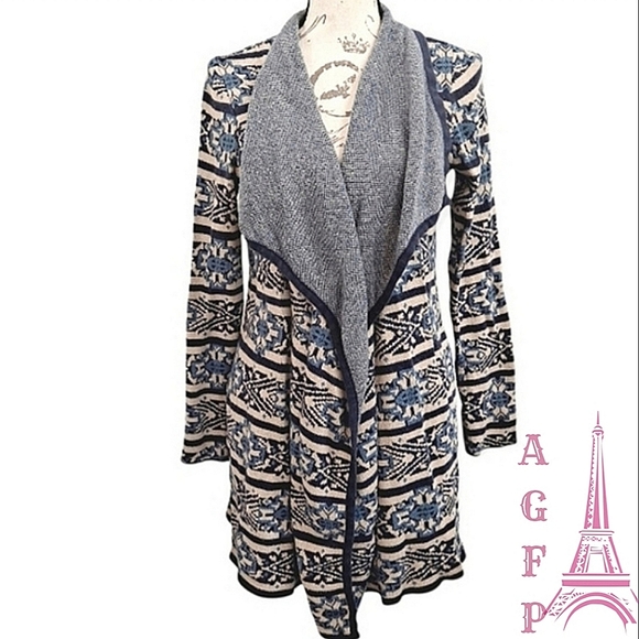 Lucky Brand Sweaters - Lucky Brand boho Aztec graphic open front knit long cardigan sweater